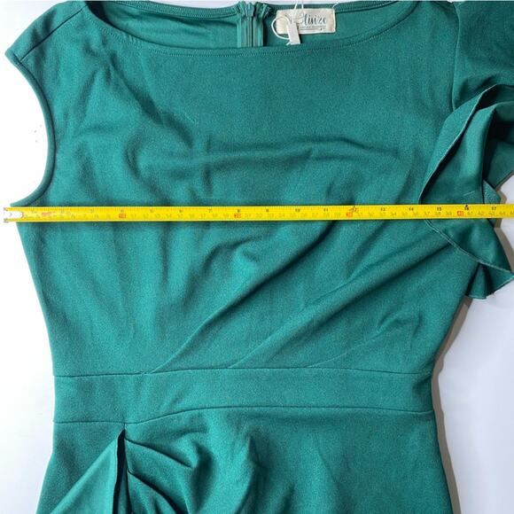 Green Ruffle Dress One Shoulder MIDI Modest Gown Holiday Wedding Guest K26 - Picture 4 of 10